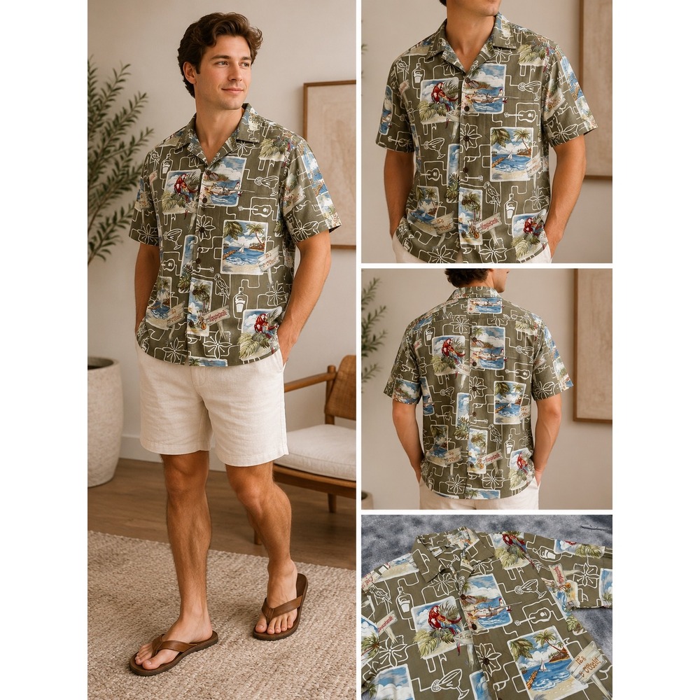 Margaritaville Hawaiian Camp Shirt Mens Small Parrot Beach Island Aloha Buttonup